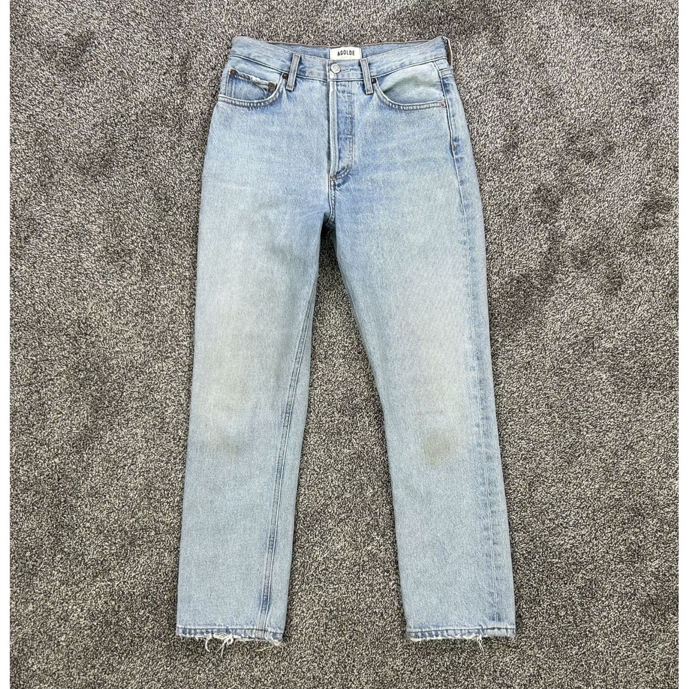 Agolde Womens 25 Riley High Rise Straight Leg Fit Jeans Light Blue Denim Casual - Picture 1 of 13